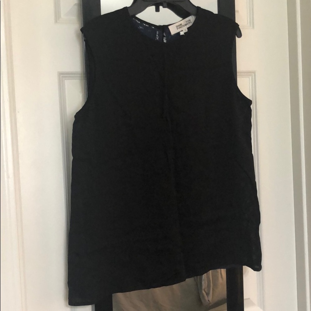 Blouse black front with see through blue lace back